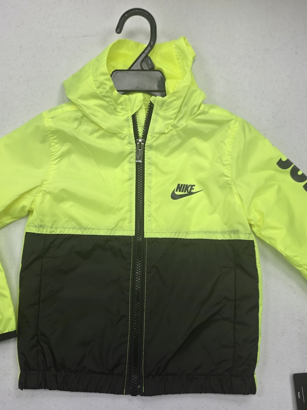Nike Neon Yellow and Black Kids' Hooded Rain Jacket
